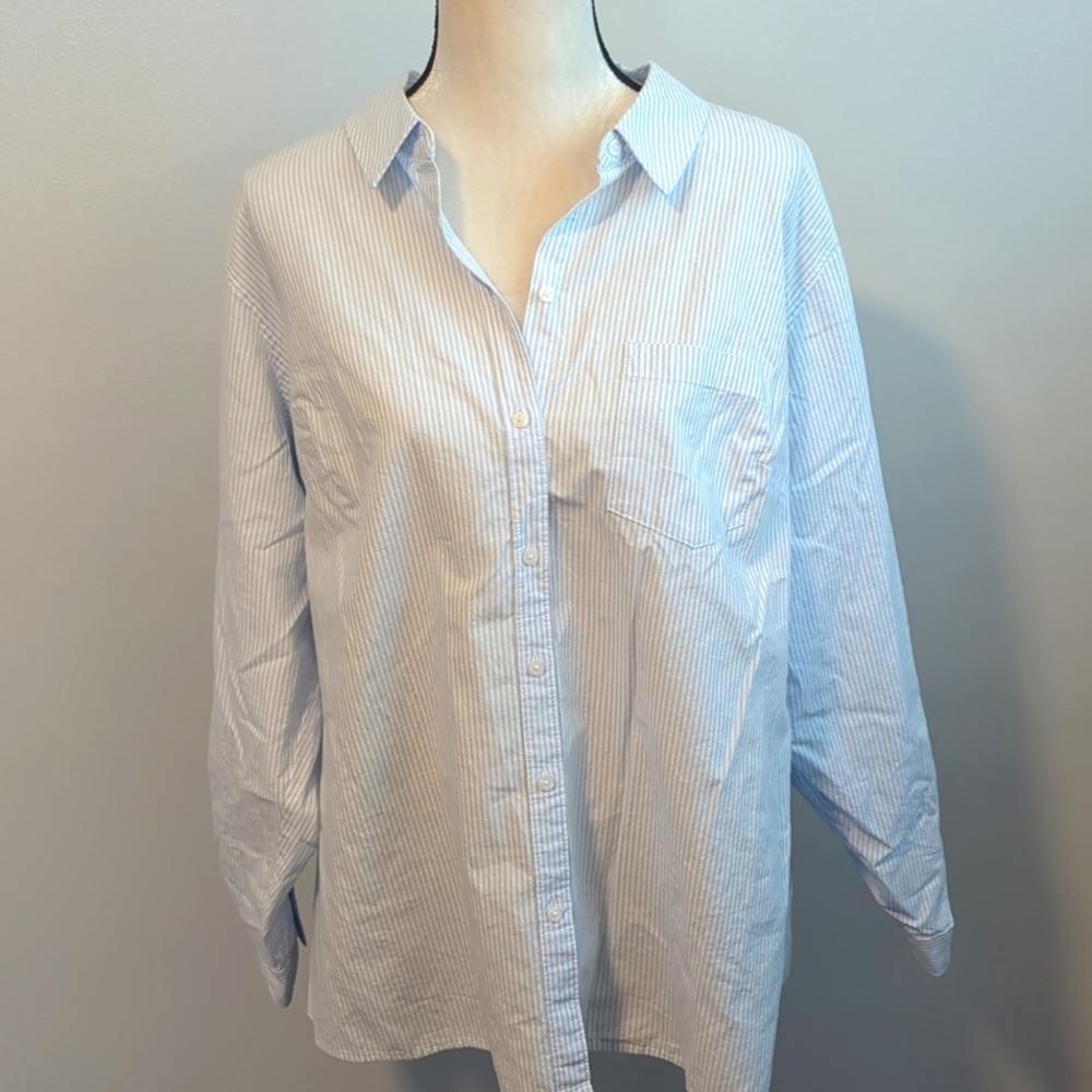 Croft & Barrow Light Blue Striped Button-Up Shirt / 2x
